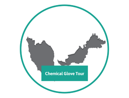 Map of Malaysia with Chemical Glove Tour Malaysia written over it
