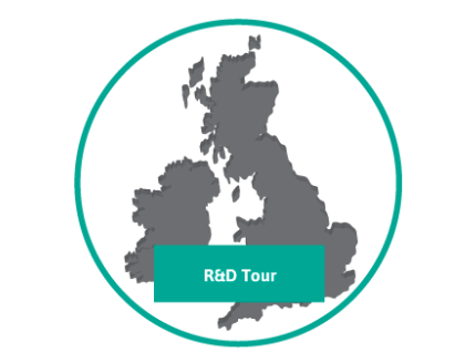 Map of the UK and Ireland with R&D Tour Willerby, UK written over it