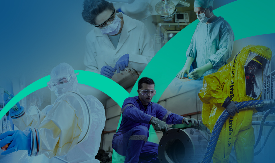 Image of workers wearing Ansell's range of PPE made for various risk and safety solutions