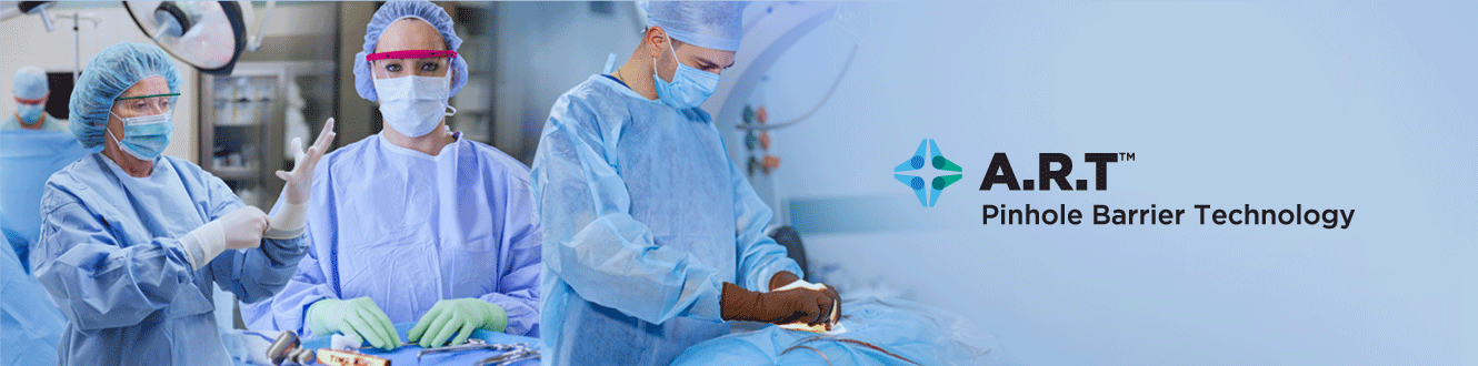Healthcare professionals donning Ansell gloves with A.R.T™ Pinhole Barrier Technology to help avoid pinholes