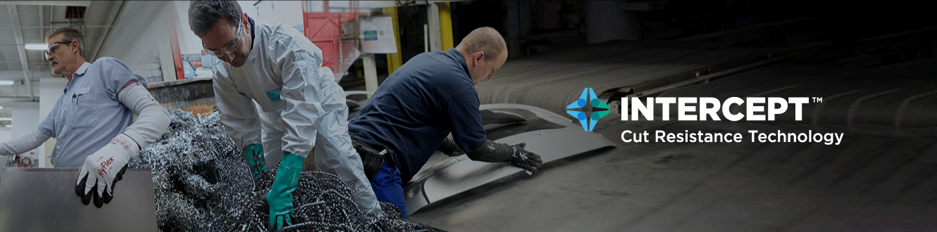 Industrial workers wearing Ansell gloves with INTERCEPT™ Cut Resistance Technology that provide high cut protection, comfort & dexterity