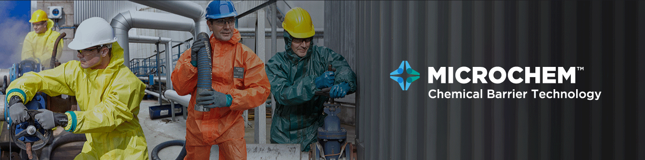 Industrial workers wearing Ansell gloves with MICROCHEM™ Chemical Barrier Technology that provide superior chemical protection
