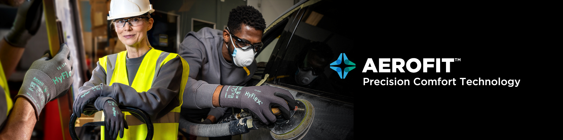 Image of workers handling precision tasks while wearing Ansell's foam nitrile gloves - a range of second skin work gloves