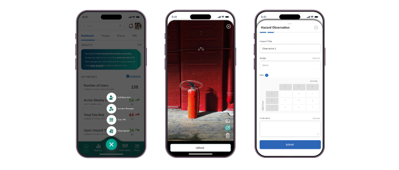 Image of the safety app that features tools to resolve hazards faster and understand site risk