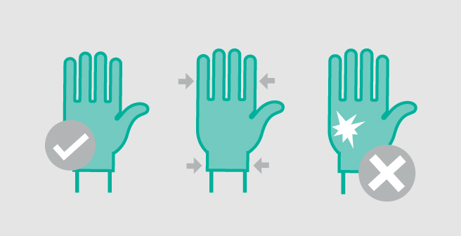 Image of industrial gloves illustrated in different condition to educate wearers on glove wear and tear to prevent hand injuries