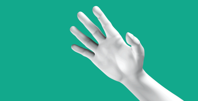 GIF showing the musculature of a hand inside a disposable glove 