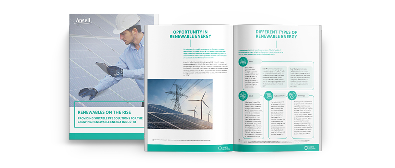 3D mockup of Ansell safety briefing booklet on white background with cover image related to PPE for workers in renewable energy sector