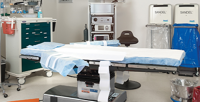 Image of an operating table that has been prepped for surgery