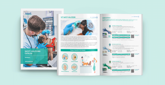 Image of a vet protection solutions catalogue with a wide range of PPE solutions for animal health professionals
