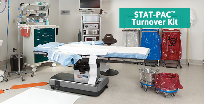 STAT-BLOC™ Antimicrobial, Disposable Linens help improve O.R. turnover efficiency and reduce the risk of strike-through and cross-contamination