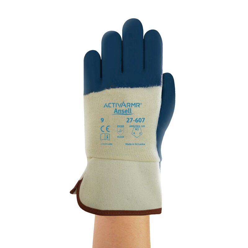 ActivArmr® 27-607 Heavy-duty nitrile-coated safety gloves, ensuring abrasion-resistant mechanical protection