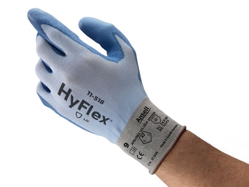 HyFlex® 11-518 Ultralight polyurethane gloves combining dexterity and advanced cut protection technology