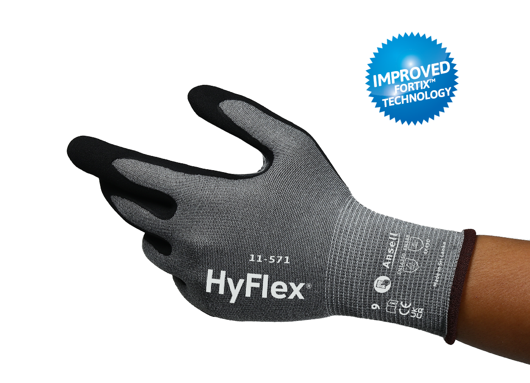 HyFlex® 11-571 Our lightest EN ISO CUT D & ANSI/ISEA 105-2024 CUT A4 glove* offering 3 times greater cut resistance**