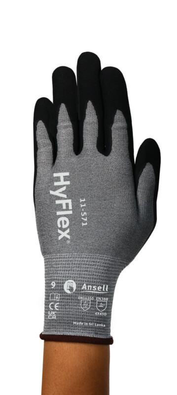 HyFlex® 11-571 Our lightest EN ISO CUT D & ANSI/ISEA 105-2024 CUT A4 glove* offering 3 times greater cut resistance**
