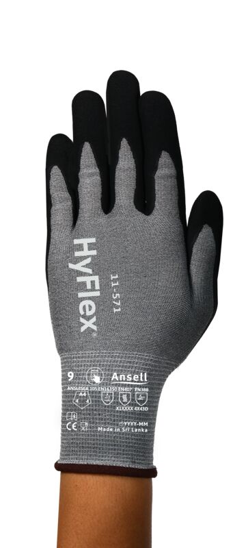 HyFlex® 11-571 Our lightest EN ISO CUT D & ANSI/ISEA 105-2024 CUT A4 glove* offering 3 times greater cut resistance**
