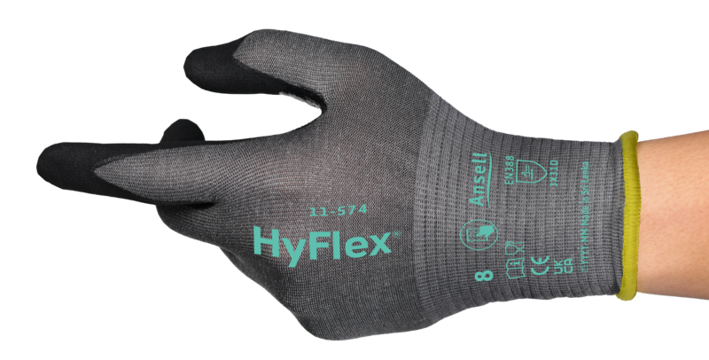 HyFlex 11-571 Next-gen 21-gauge ANSI A4/ISO D-rated glove - made up to 30% thinner* for second-skin feel and precision.