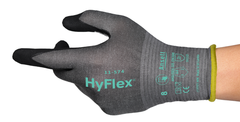 HyFlex 11-571 Next-gen 21-gauge ANSI A4/ISO D-rated glove - made up to 30% thinner* for second-skin feel and precision.
