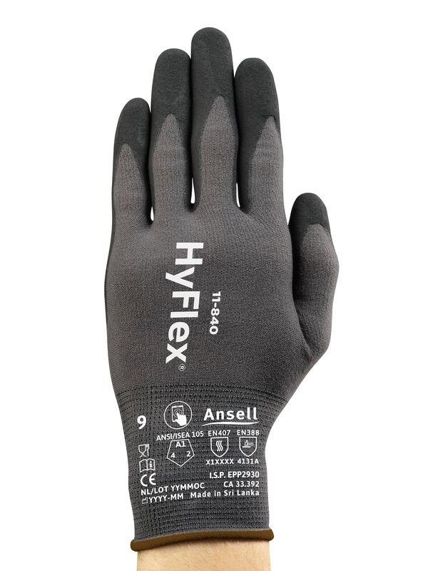 HYFLEX® 11-840 Durable industrial gloves, offering 2x more grip and up to 20% greater abrasion protection*