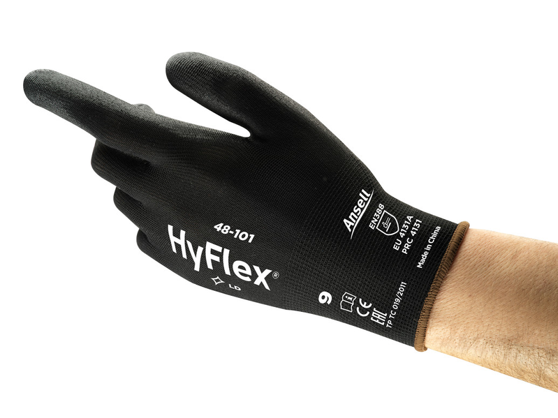 HyFlex® 48-101 Black PU-coated multi-purpose gloves, designed for comfortable light-duty handling