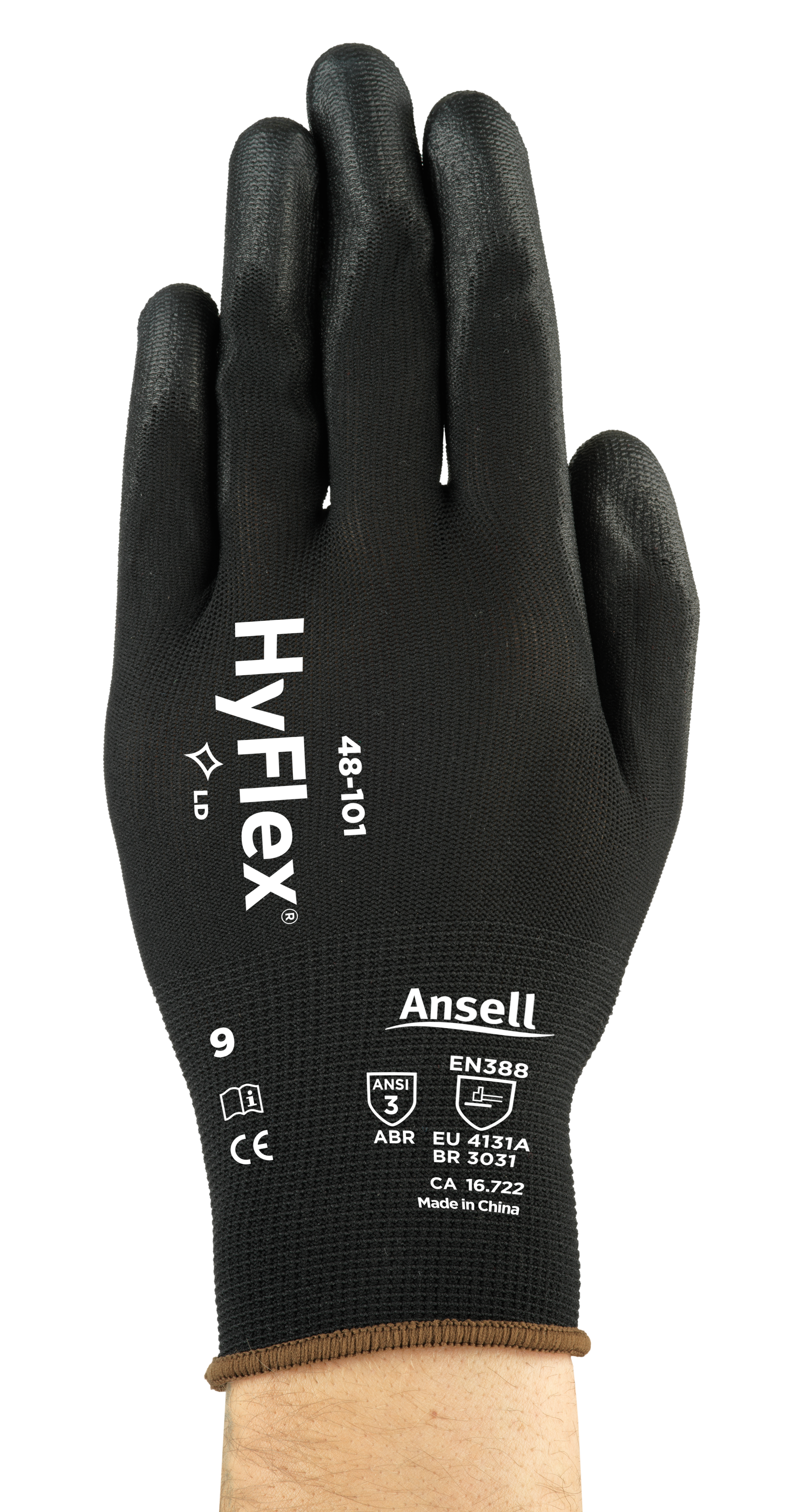 HyFlex® 48-101 Black PU-coated multi-purpose gloves, designed for comfortable light-duty handling