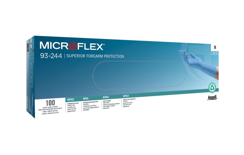 MICROFLEX® 93-244 Provides 33% longer, up-to-the-elbow personal protection in high-risk situations
