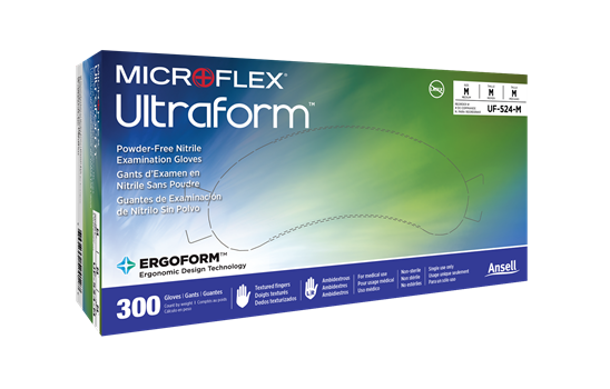Microflex UF524M Ultraform Powder Free Nitrile Glove Size Medium Box of 300 