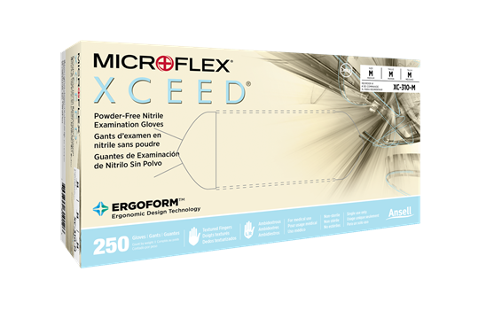 250 Gloves Per Box Microflex XC-310-M Medium Blue 9.448 Exceed 2.8 mil Latex-Free Nitrile Ambidextrous Non-Sterile Medical Grade Powder-Free Disposable With Textured Finger Tip Finish And Standard Examination Beaded Cuff 1/BX 