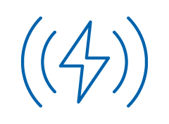 Icon of a lightning bolt surrounded by circular waves, indicating energy efficiency and smart energy use.